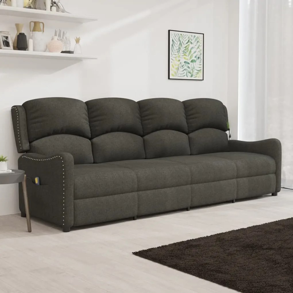 vidaXL Poltrona de massagens 4 lugares reclinável tecido cinza-escuro
