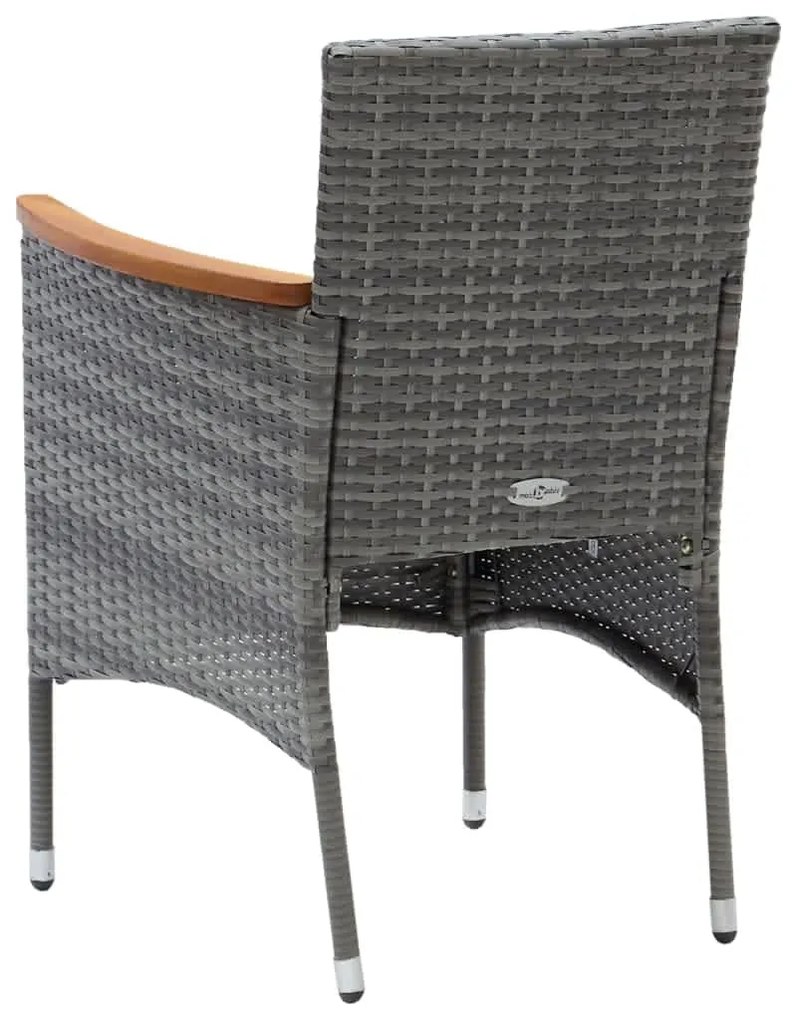 3 pcs conjunto de jantar p/ jardim c/ almofadões vime PE cinza