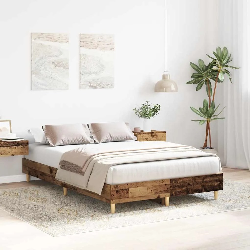 Estrutura de cama sem colchão 140x190 cm madeira velha