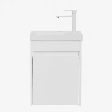 Conjunto De Móvel De Casa De Banho Suspenso Em Madeira Com Lavatório Integrado Narek Branco & Sem Espelho & Branco ↑20 Cm Com Válvula De Drenagem Sem