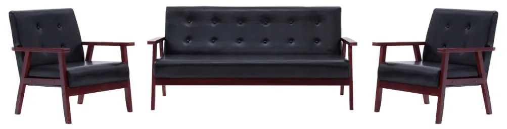279136 vidaXL Conjunto de sofás 3 pcs couro artificial preto
