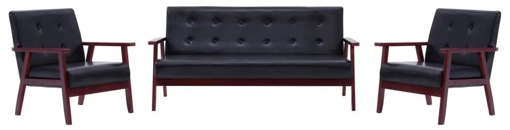 279136 vidaXL Conjunto de sofás 3 pcs couro artificial preto