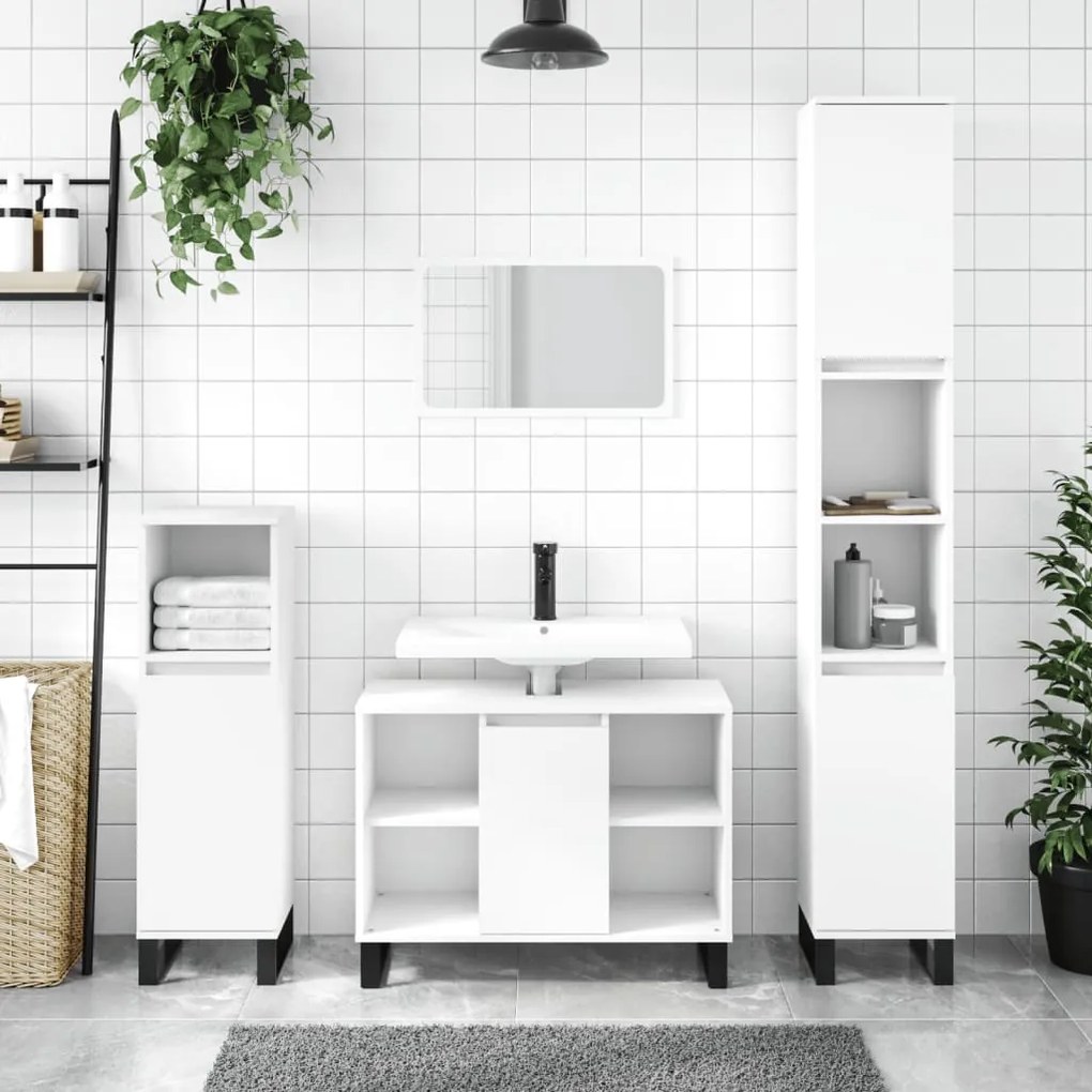 vidaXL 3 pcs conjunto móveis casa de banho derivados de madeira branco