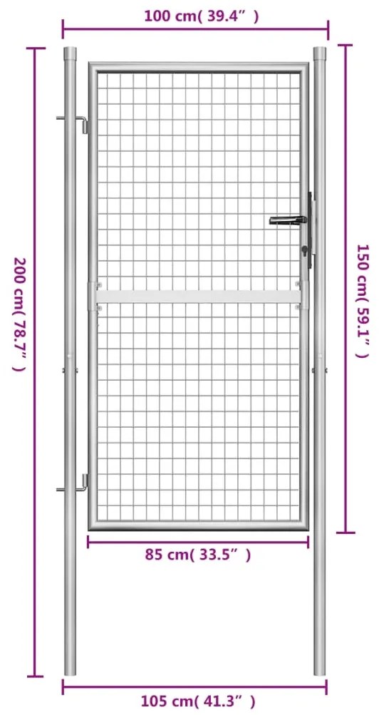 Portão de jardim em aço galvanizado 105x200 cm prateado