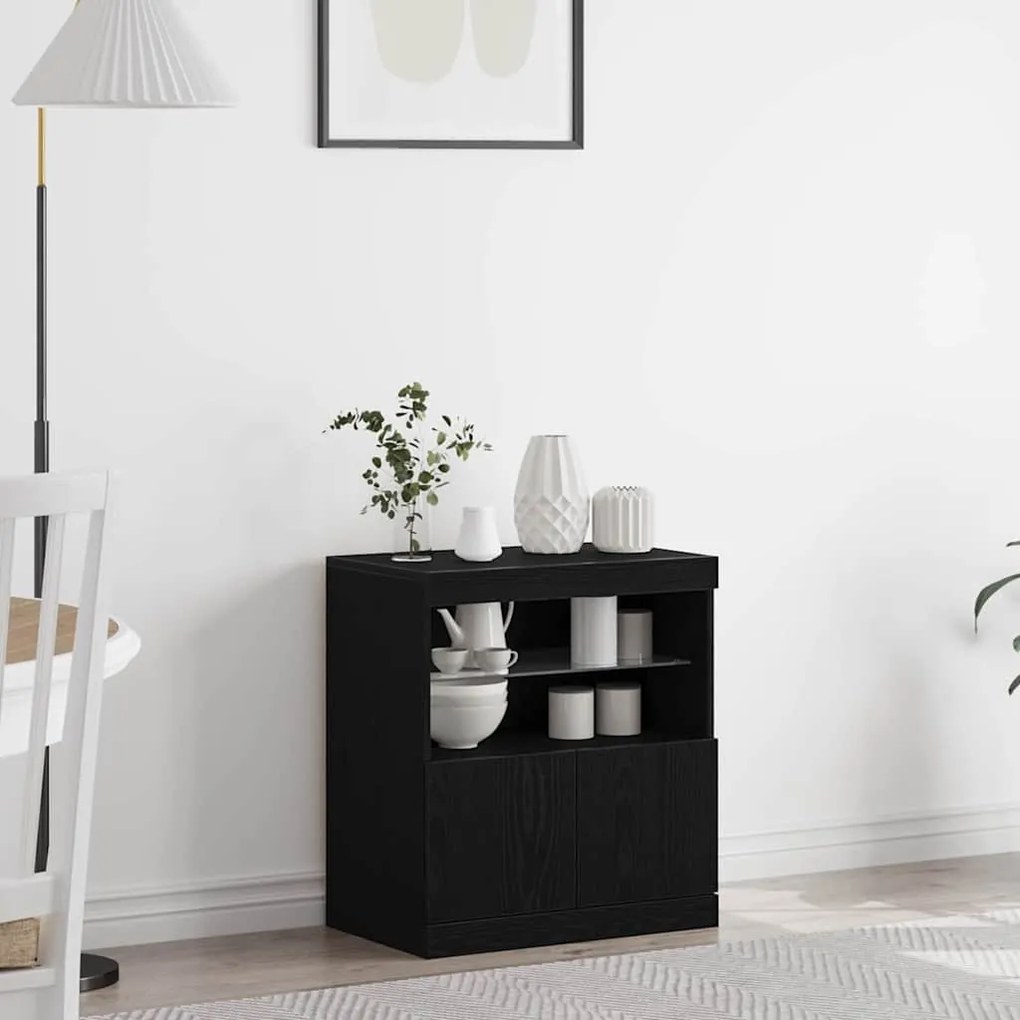Sideboard vidaXL com Luzes LED Carvalho Preto 60x37x67 cm