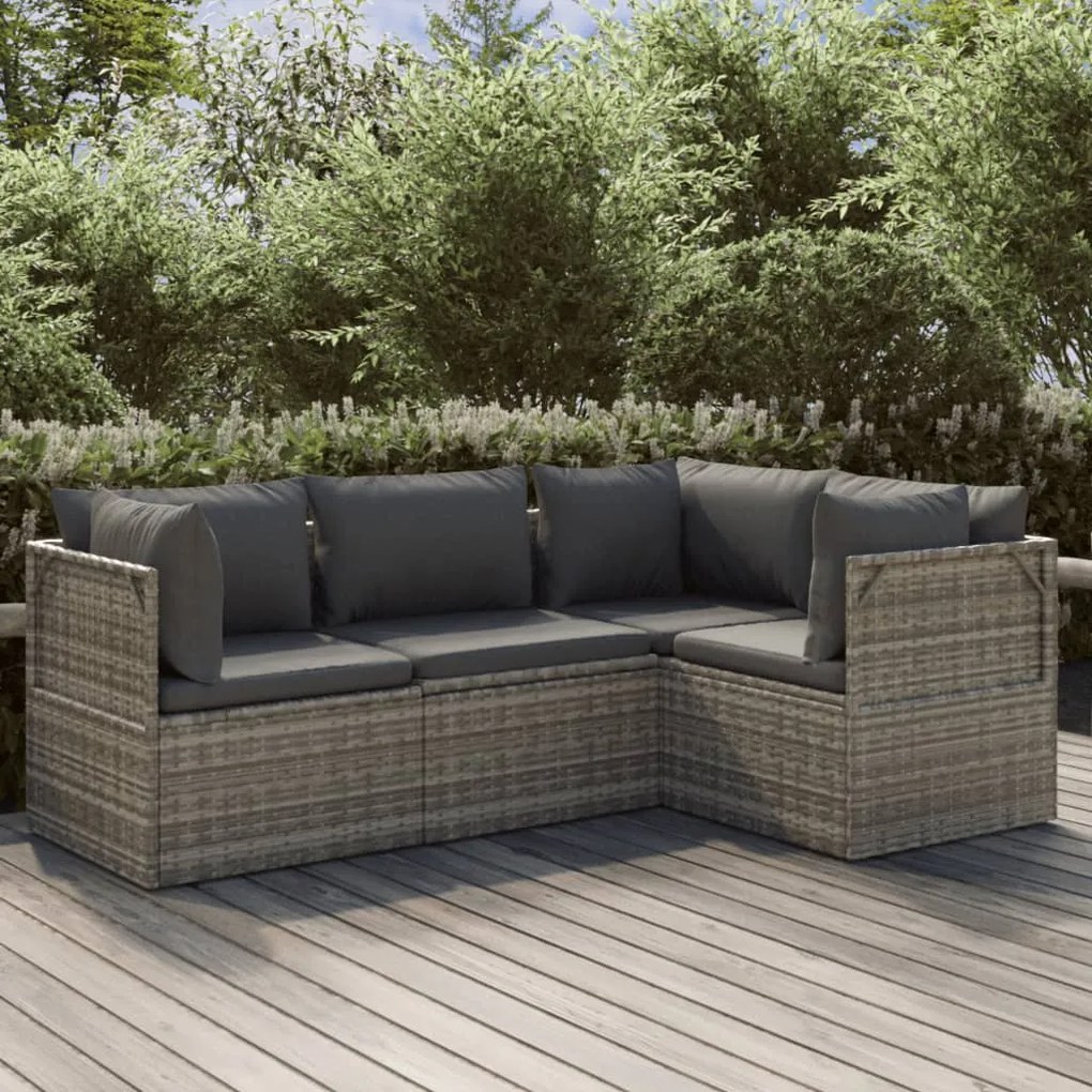 vidaXL 4 pcs conjunto lounge de jardim c/ almofadões vime PE cinzento