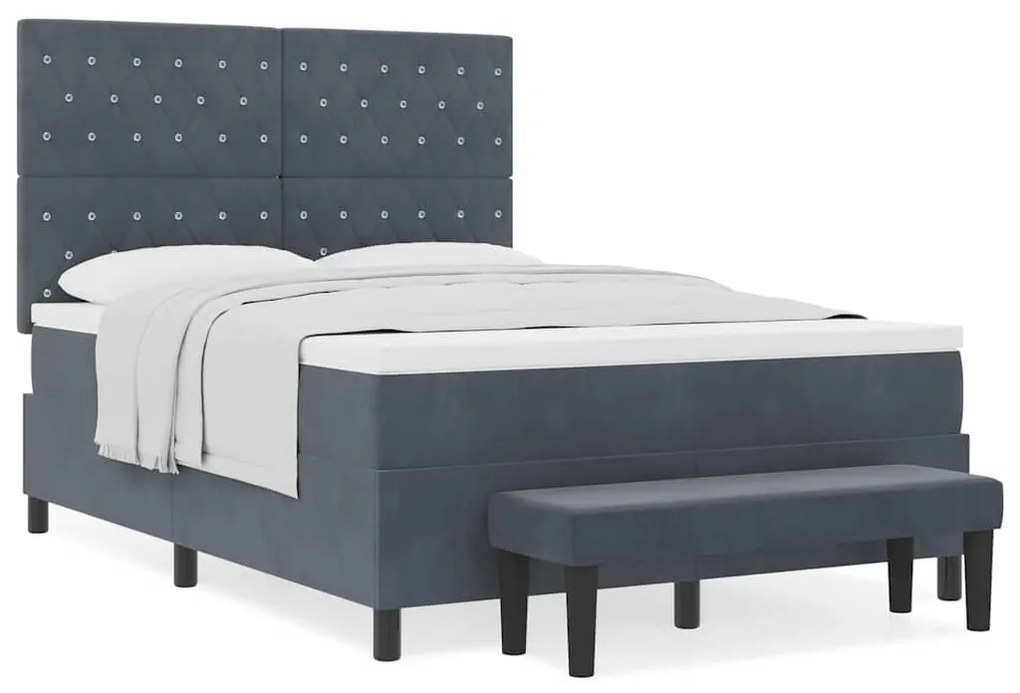 Cama com Mola Box com Colchão &amp; Banco Cinza Escuro 140x190 cm Veludo