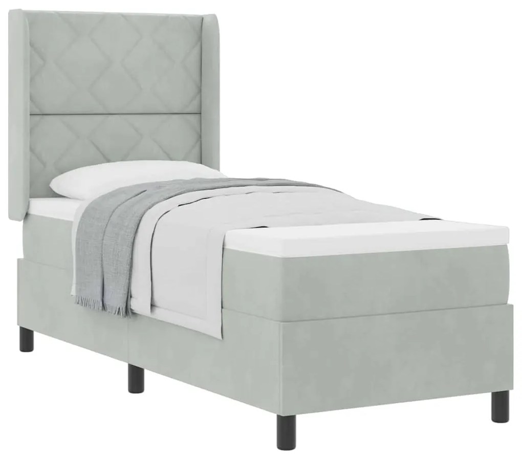 Cama Box Spring com Colchão Cinza Claro 80x200 cm Veludo