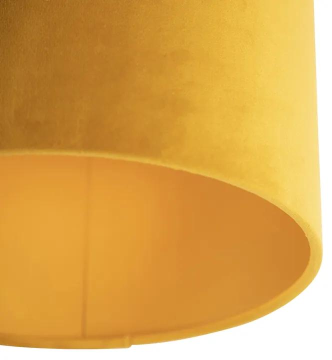 Candeeiro de teto em veludo ocre com 25 cm dourado - Combi preto Country / Rústico