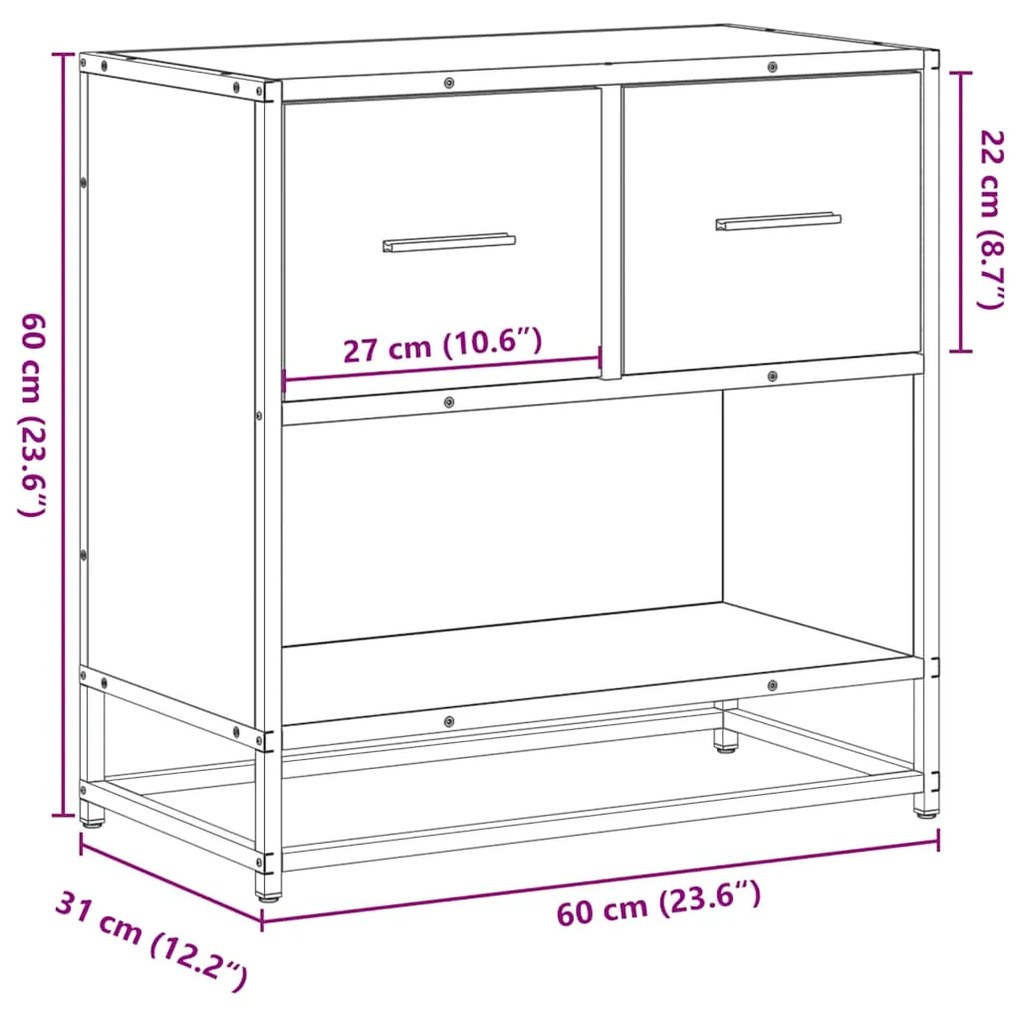 Mesa de cabeceira Sonoma 60x31x60 cm madeira e metal cinzento