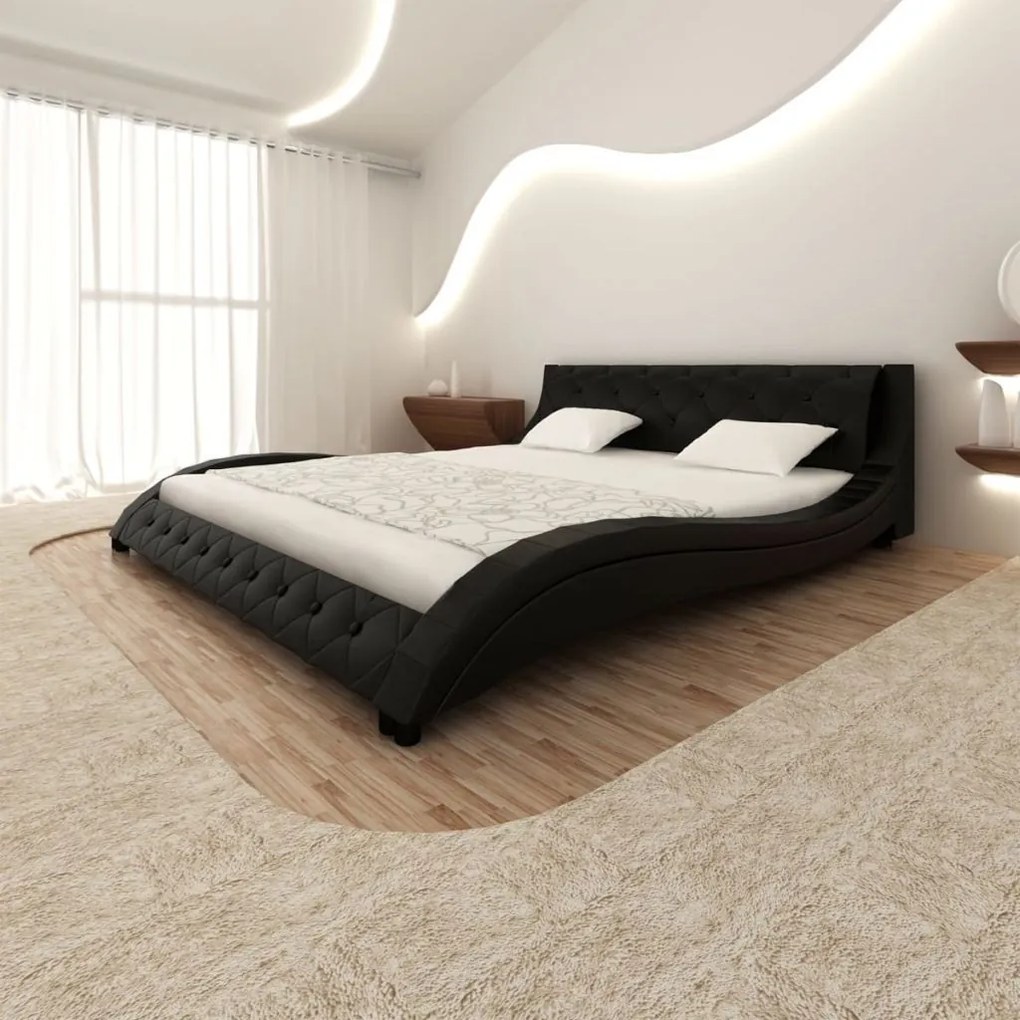 Cama com colchão 140x200 cm couro artificial preto