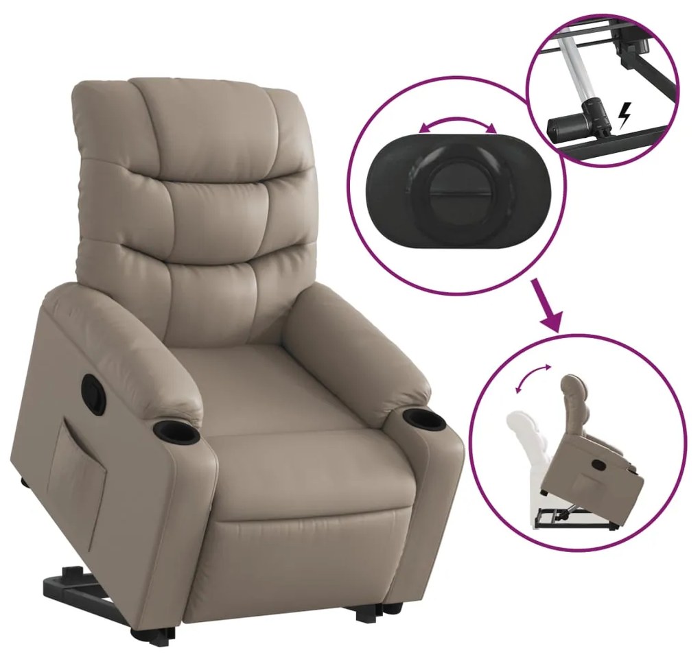 Poltrona reclinável elevatória couro artificial cor cappuccino