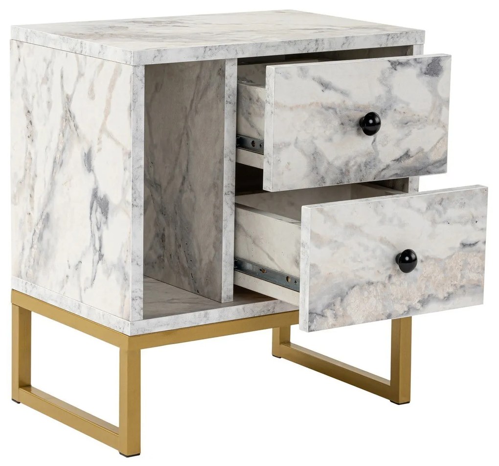 Mesa de Cabeceira Glimmer - Freesia Marble Gold - 45,2cm x 50cm x 29,5