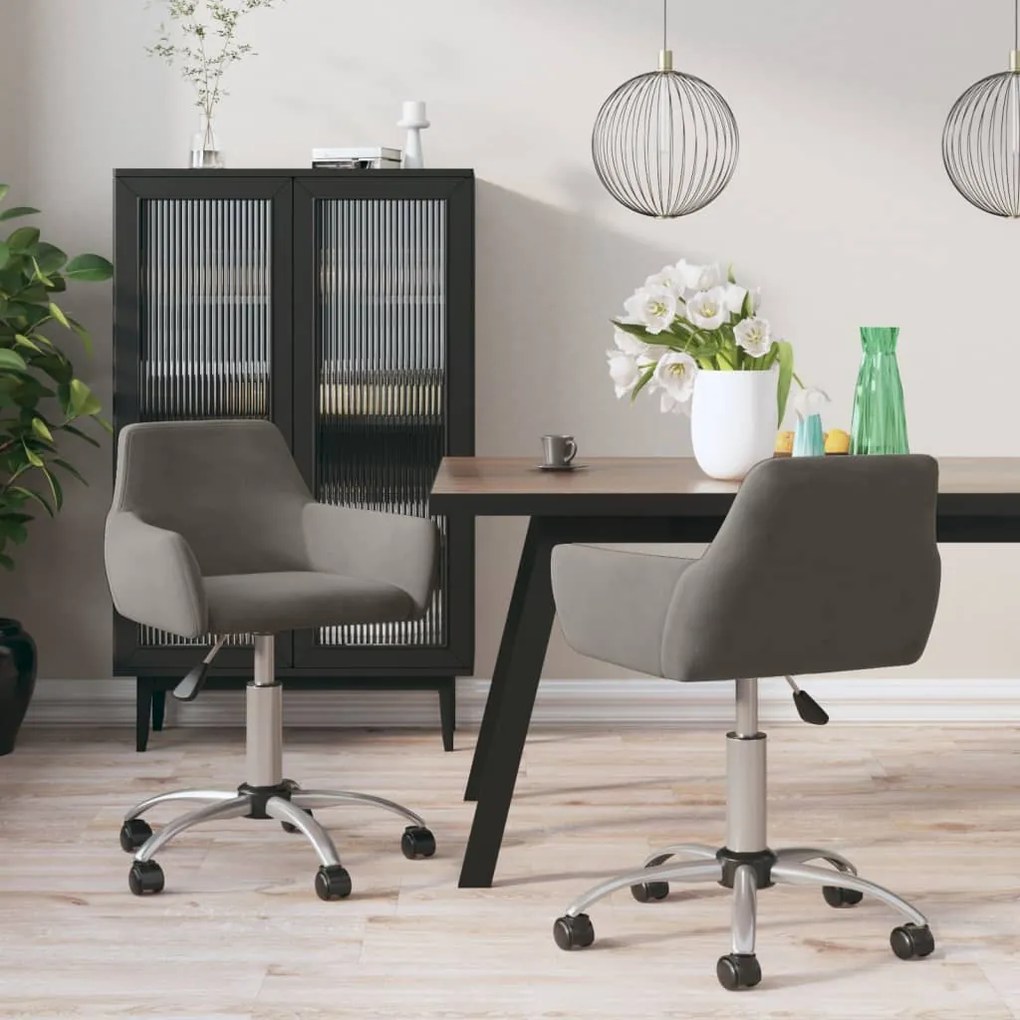 vidaXL Cadeiras de jantar giratórias 2 pcs veludo cinzento-escuro