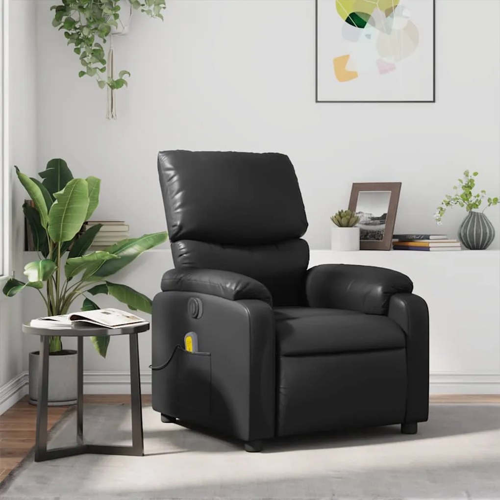 Poltrona de massagens reclinável couro artificial preto