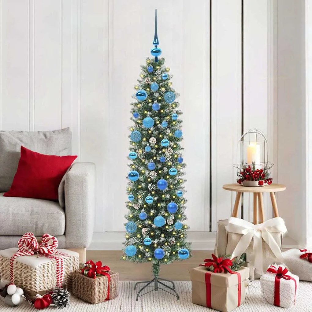 vidaXL Árvore Slim de Natal Artificial Verde e Branco 150 cm
