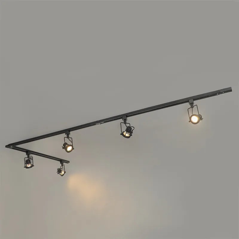 Sistema de trilhos industrial preto com 5 focos monofásicos - Suplux