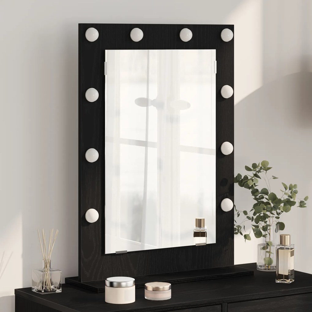 vidaXL Espelho de Vaidade com Luzes LED Carvalho Preto 70x50x18 cm