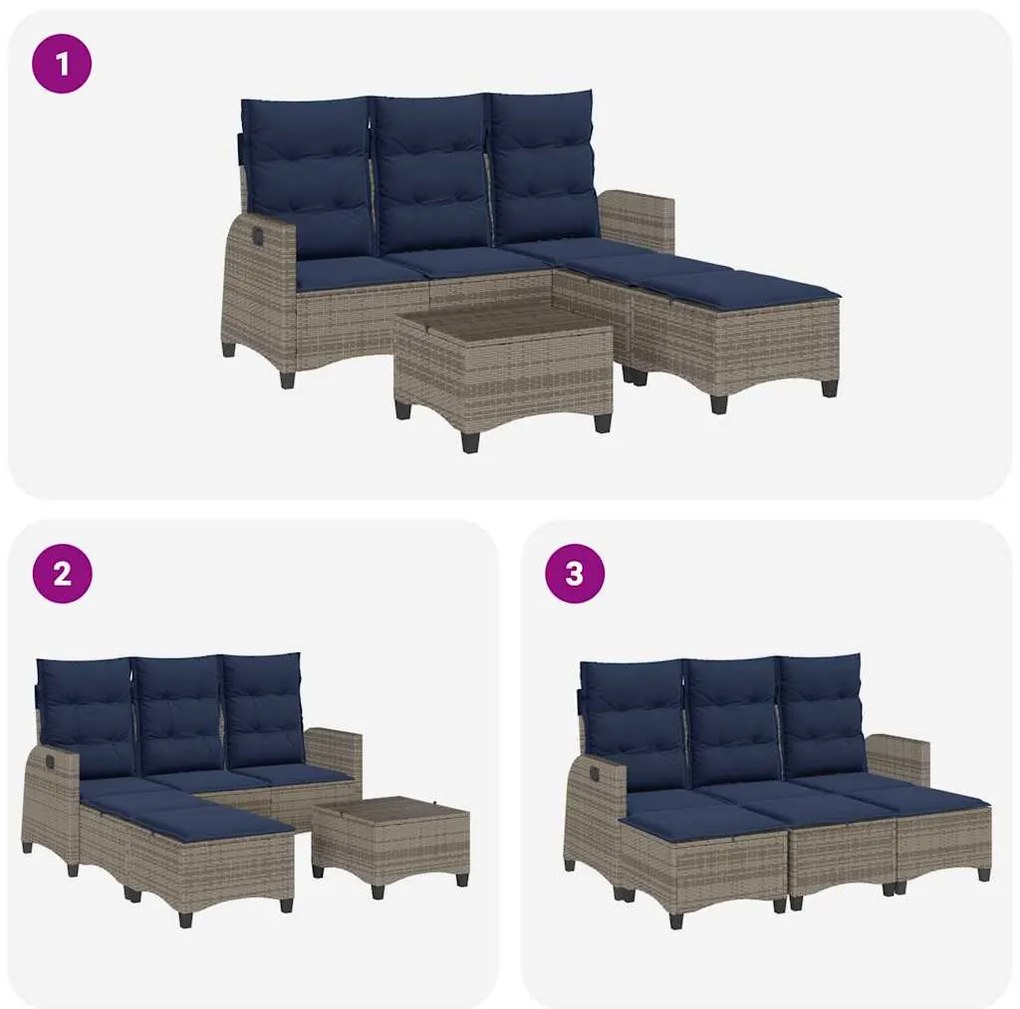 3 pcs conjunto sofás de jardim com almofadões em L vime PE