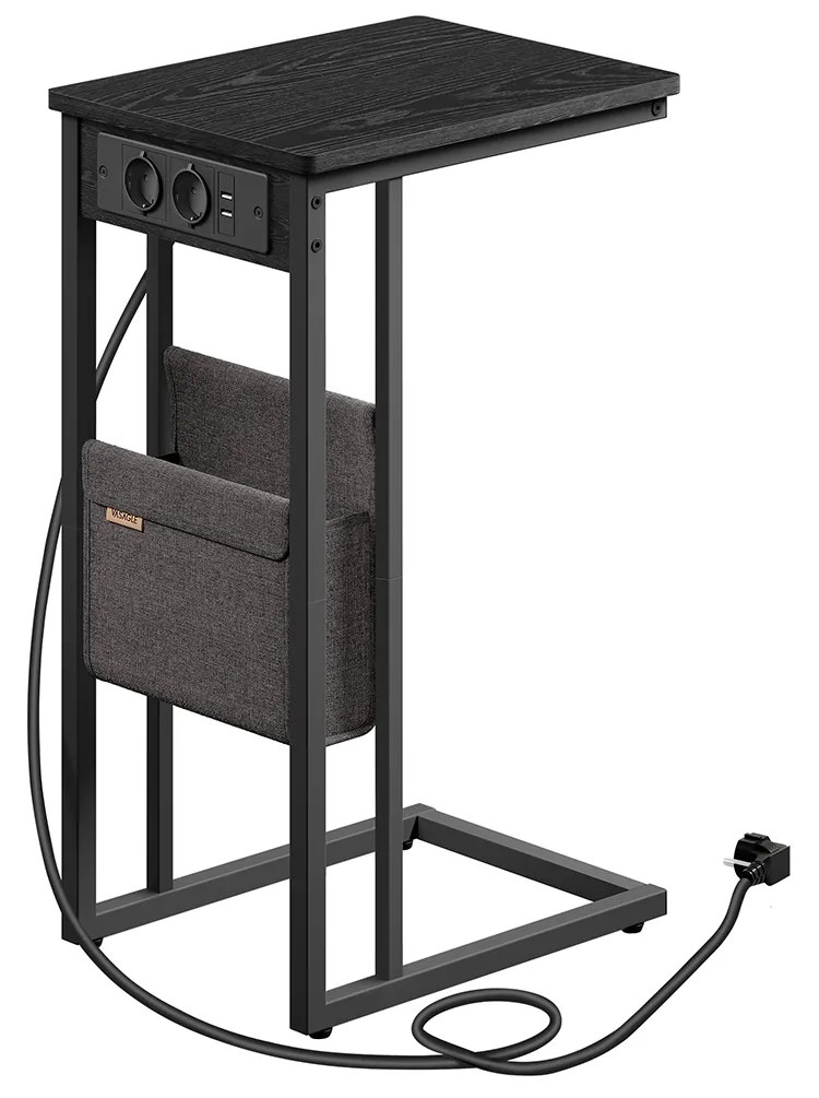 Mesa de apoio em forma de C com 2 tomadas eletricas 30 x 40 x 62 cm preto
