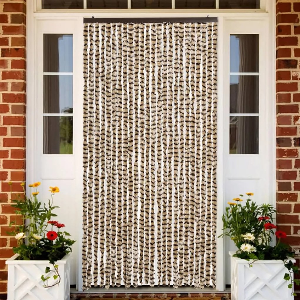 Cortina anti-insetos 100x230 cm chenille bege e castanho