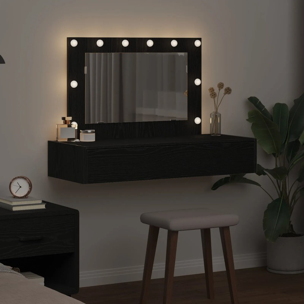 Mesa de Toucador Suspensa com Luzes LED em Carvalho Preto