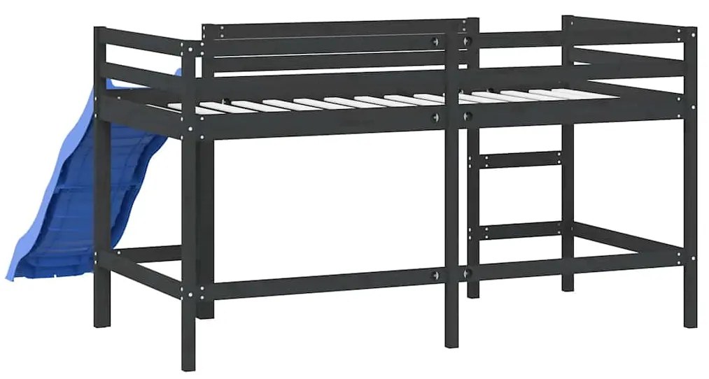 Cama alta p/ criança c/ escorrega 90x190 cm pinho maciço preto