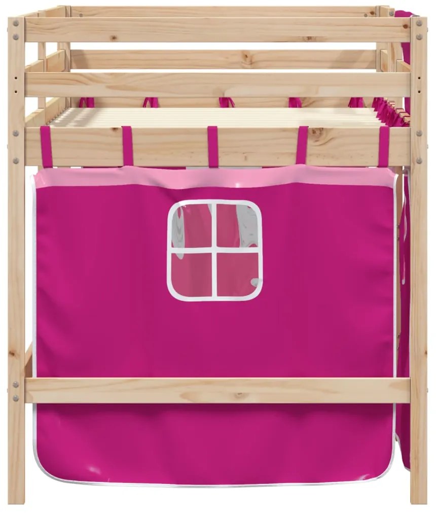 Cama alta p/ criança c/ cortinas 90x200 cm pinho maciço rosa