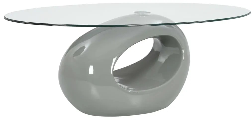vidaXL Mesa de centro com tampo de vidro oval cinzento brilhante