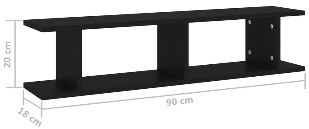 Estantes de parede 2 pcs 90x18x20 cm contraplacado preto