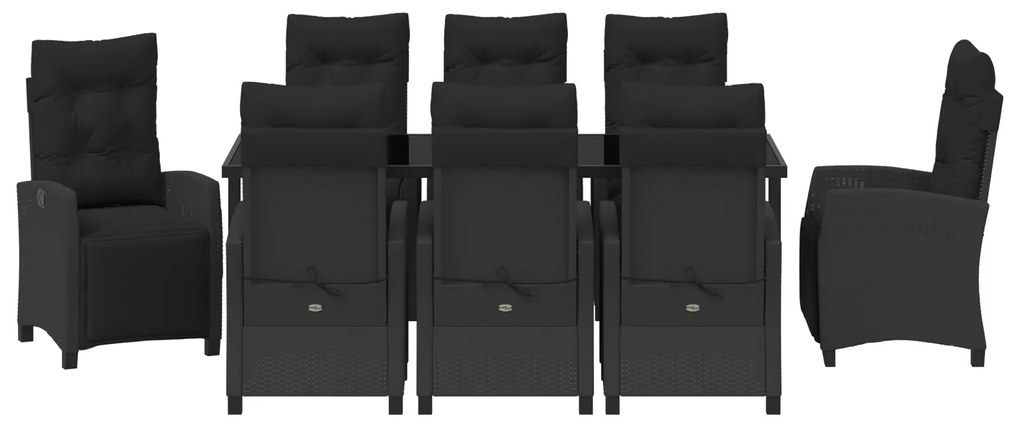 Conjunto de Jantar de Jardim 9 Peças Preto Rattan Poliéster