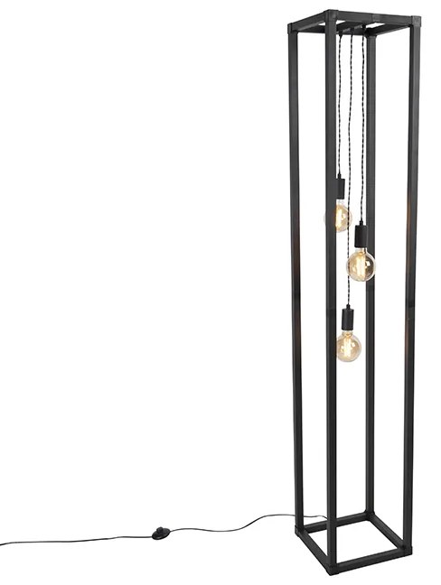 Candeeiro de pé industrial preto 3 luzes - Big Cage