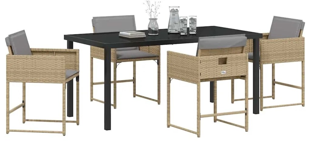 Conjunto de Jantar de Jardim com 5 peças e almofadas bege em polyratta