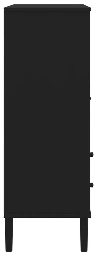 Móvel alto SENJA aspeto vime 90x40x112 cm pinho maciço preto