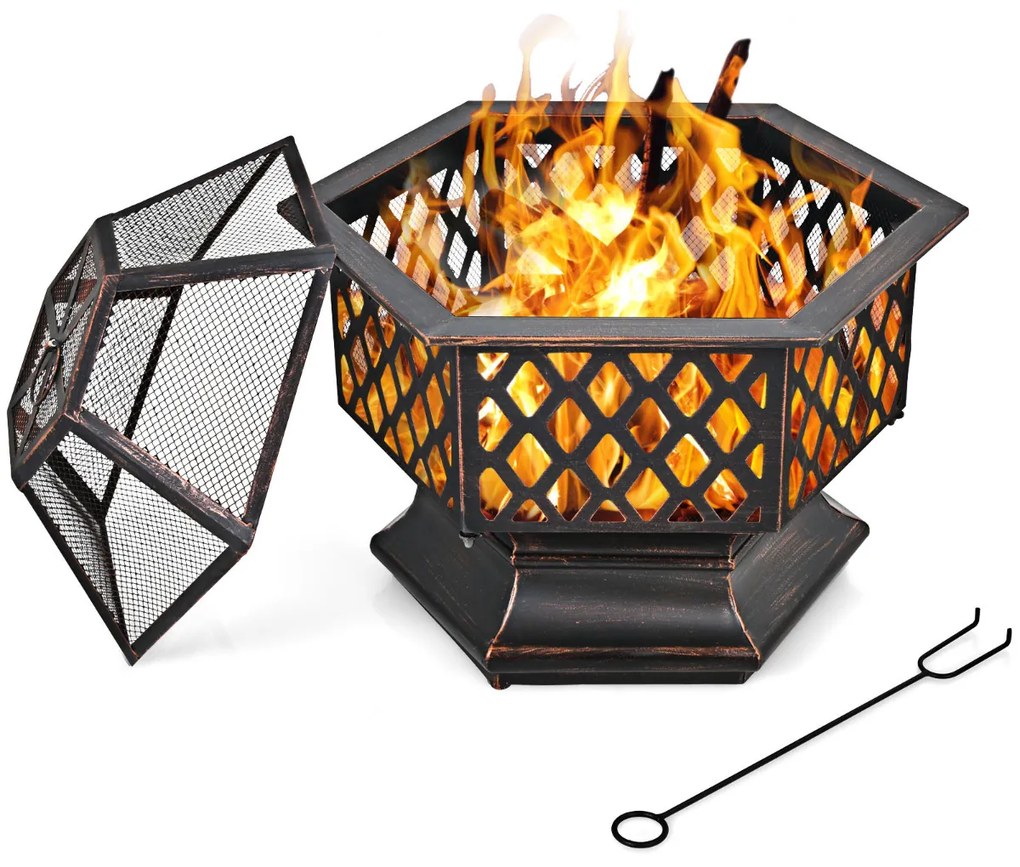 Braseira Exterior lenha portátil com 66 cm de forma hexagonal para lenha de fogo ao ar livre com tampa