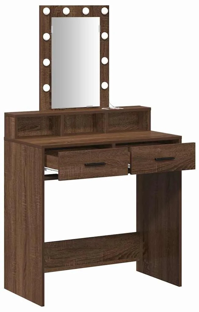 Mesa de maquilhagem vidaXL com luzes LED em carvalho castanho 79x41x14