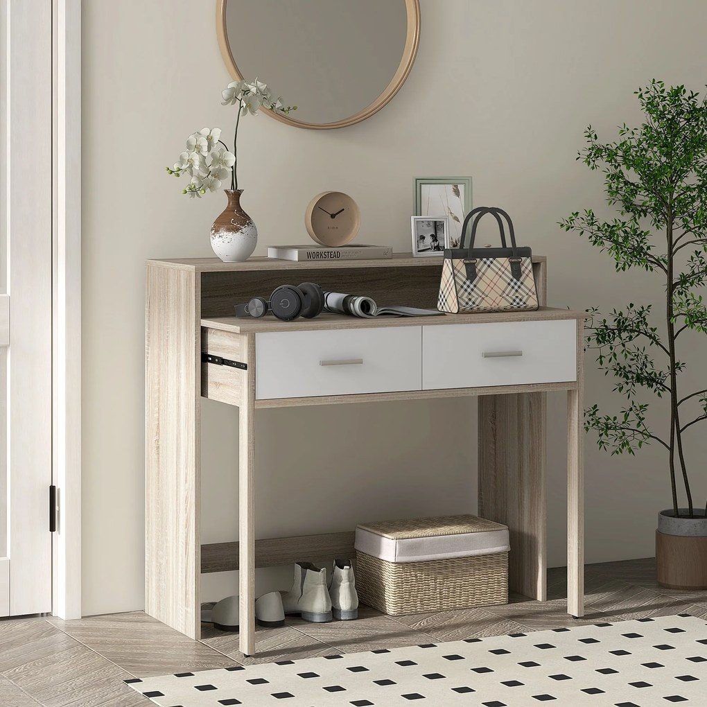 Mesa Consola Moderna de Entrada de 2 Níveis com Trilhos Deslizantes 2