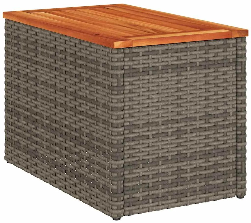 Mesas de apoio p/ jardim 2 pcs vime PE/madeira maciça cinzento