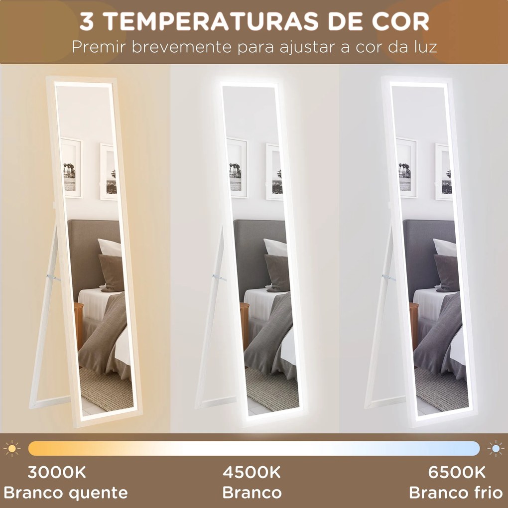 Espelho de Pé com Luz LED 40x160 cm Espelho de Corpo Inteiro com Ilumi
