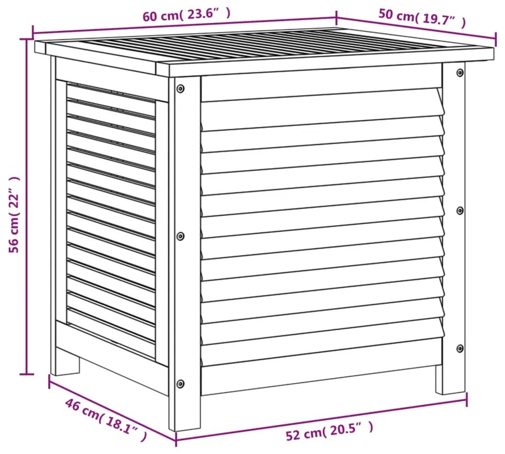 Caixa arrumação jardim c/ veneziana 60x50x56 cm acácia maciça
