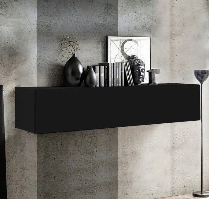 Armário Suspenso Tamel – 160x30 cm – Preto com Porta Alto Brilho e Abe
