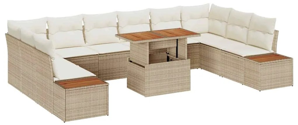 Conjunto de Jantar de Jardim 11 Peças com Almofadas Bege em Rattan e A