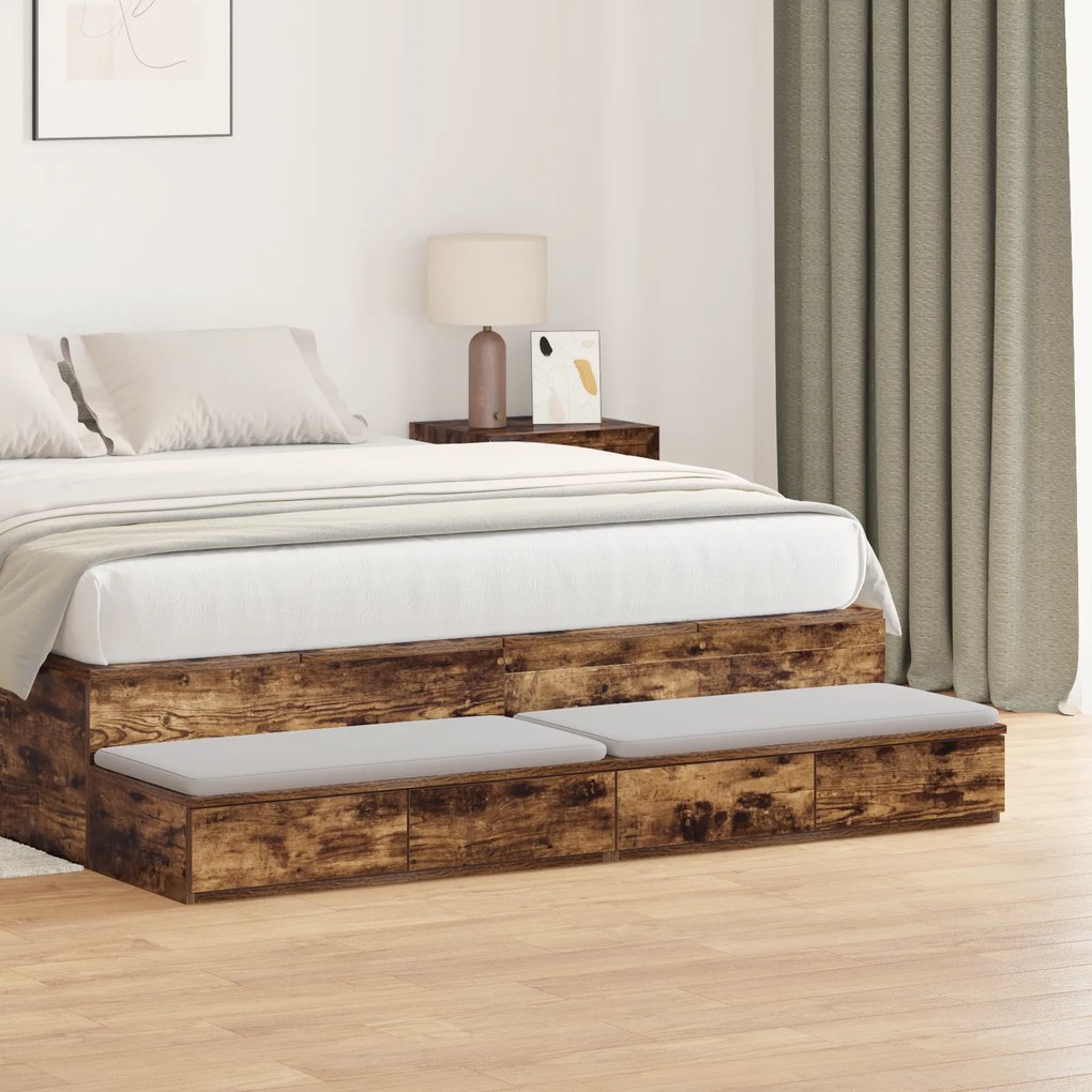 Gavetas de Cama vidaXL Carvalho Fumado 135x36,5x16,5 cm Madeira de Engenharia