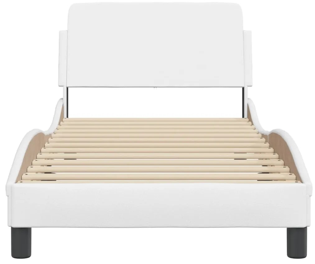 Estrutura de cama c/ cabeceira couro artificial 80x200cm branco