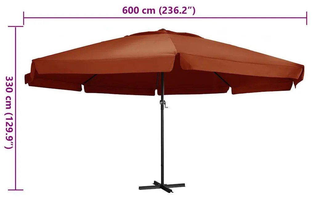 Guarda-sol de jardim c/ poste de alumínio 600 cm terracota