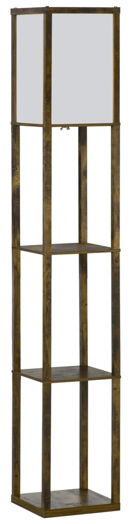 Candeeiro de Pé de Madeira com 3 Prateleiras para Lâmpada E27 Potência Máx. 40W 26x26x160 cm Castanho Rústico