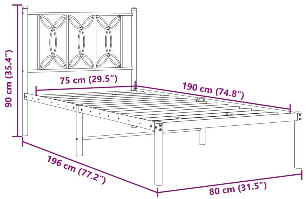 Estrutura de cama sem colchão com cabeceira 75x190 cm branco