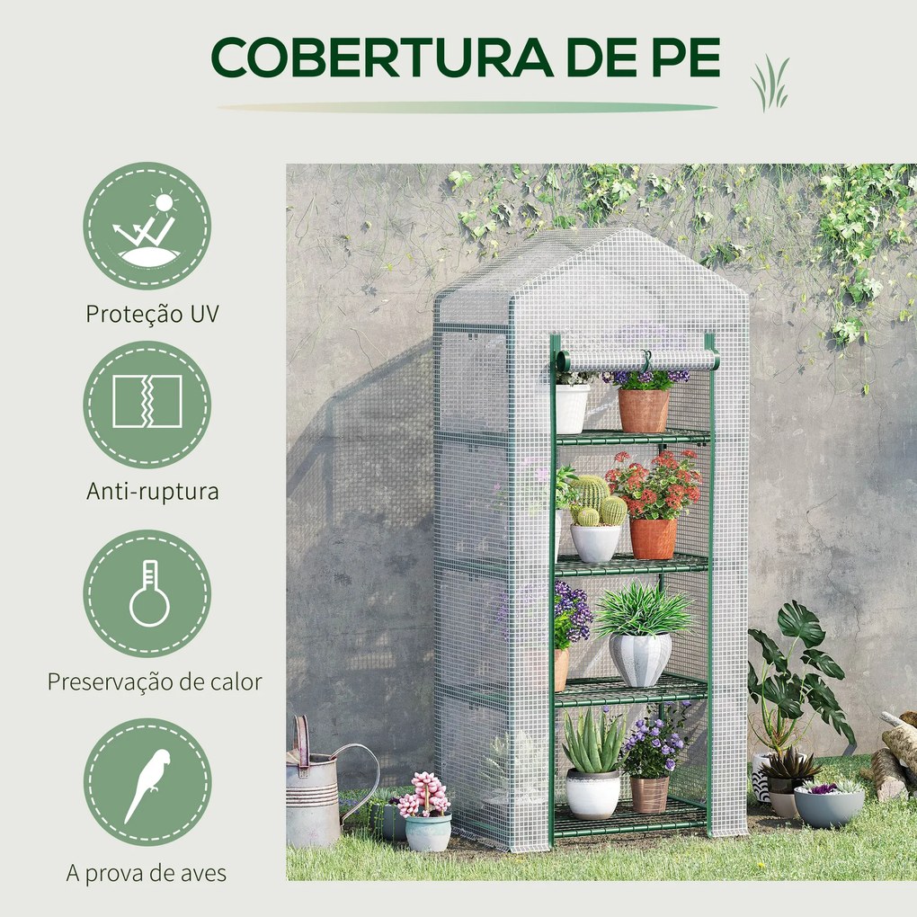 Estufa de Jardim com 4 Prateleiras e Cobertura de PE Estufa de Aço para Cultivo de Plantas Flores 70x50x160cm Branco