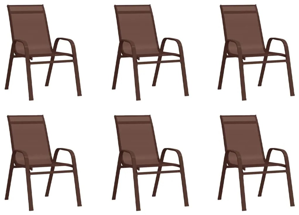 Cadeiras de jardim empilháveis 6 pcs textilene castanho
