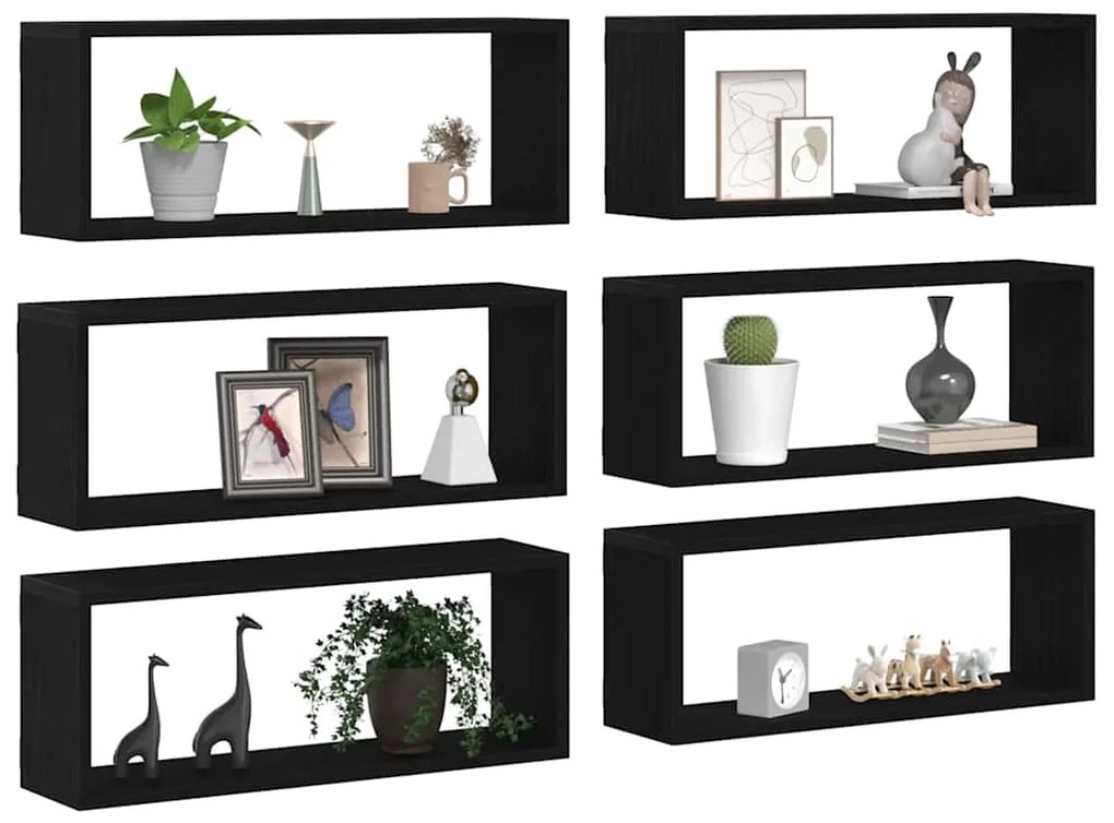 Estantes de Parede vidaXL 6 pcs Carvalho Preto 60x15x23 cm Madeira Eng